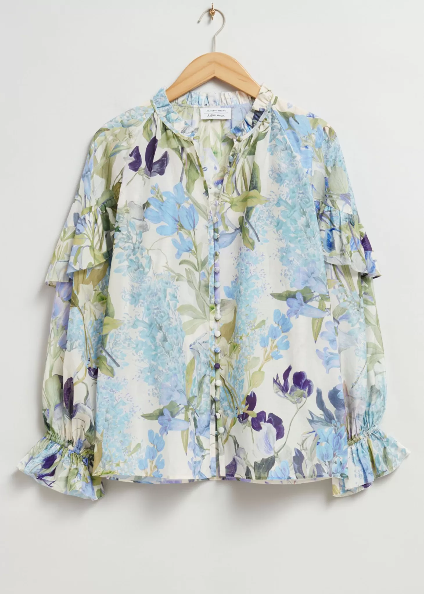 Flash Sale & Other Stories Afslappet Frill Detail Bluse Beige/Bla Blomsterprint