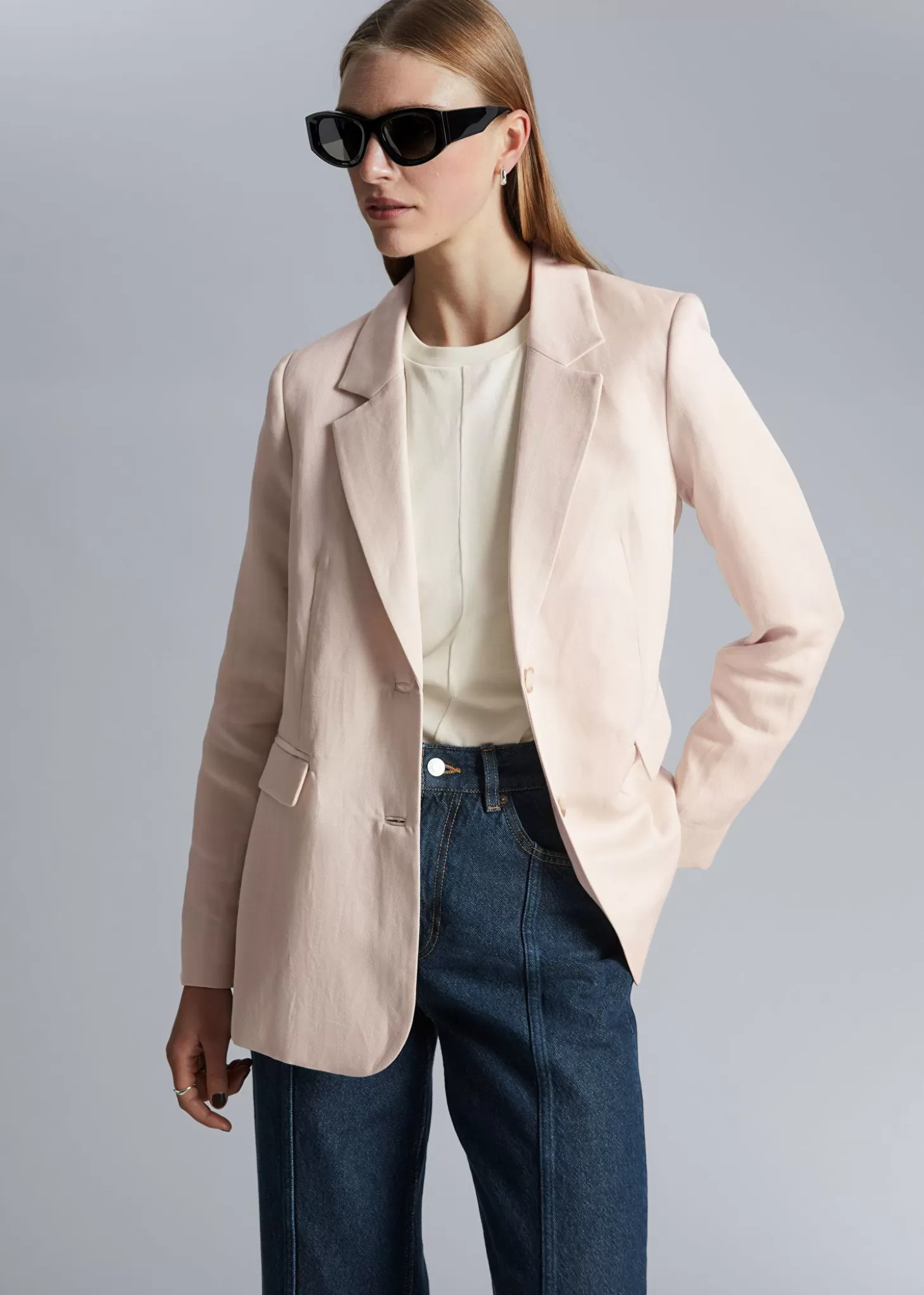 Fashion & Other Stories Afslappet Linned Blazer Lys Beige