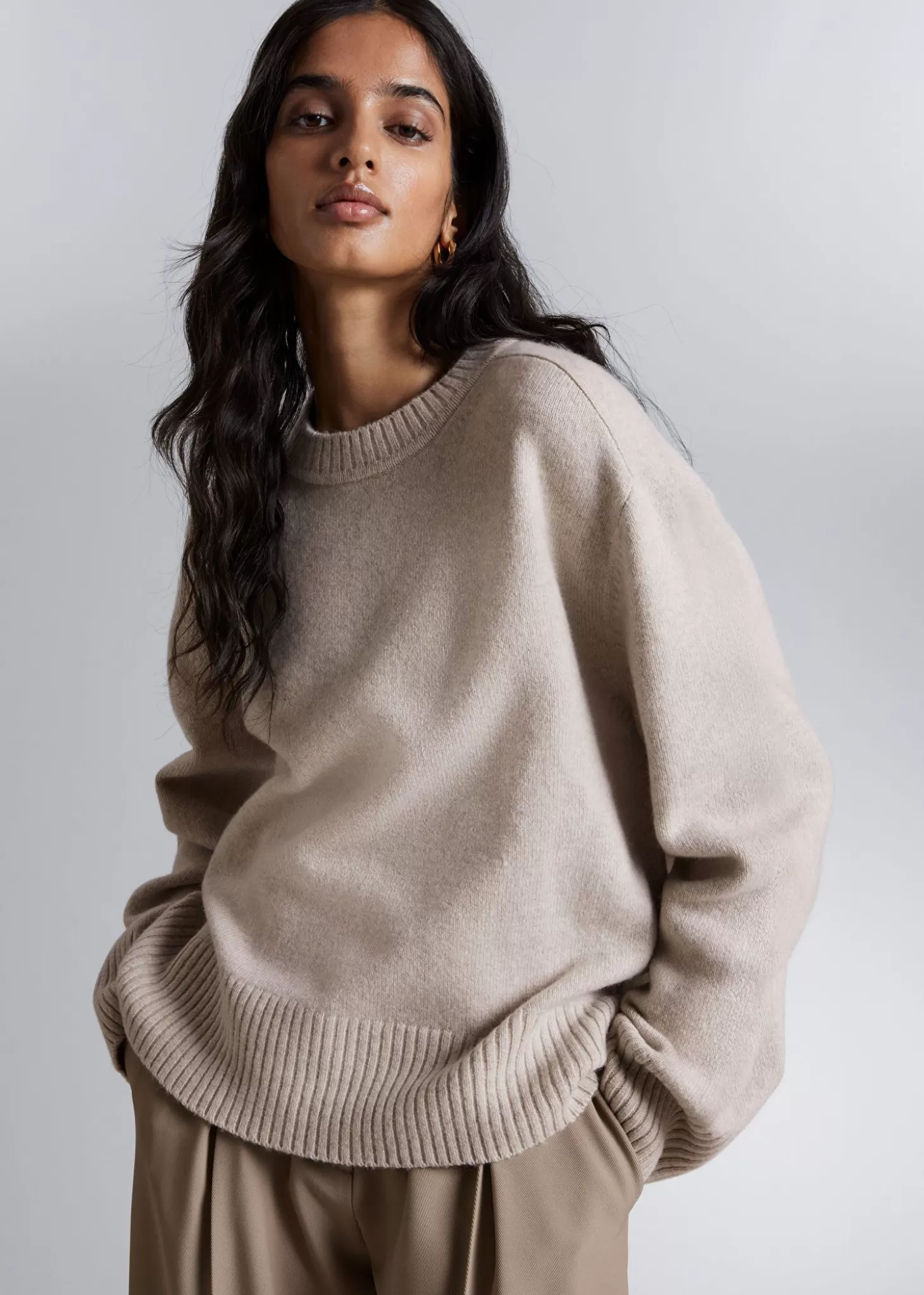 Fashion & Other Stories Boxy Cashmere-Blend Jumper Beige