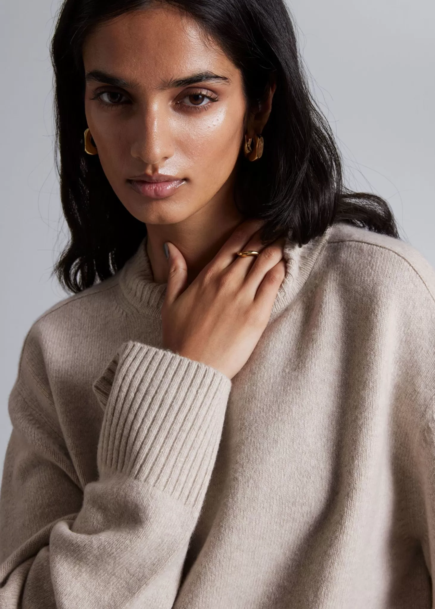 Fashion & Other Stories Boxy Cashmere-Blend Jumper Beige