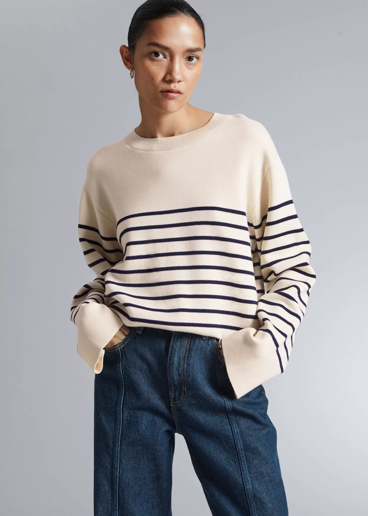 Best Sale & Other Stories Boxy Nautisk Stribet Sweater Creme/Morkebla Stribet