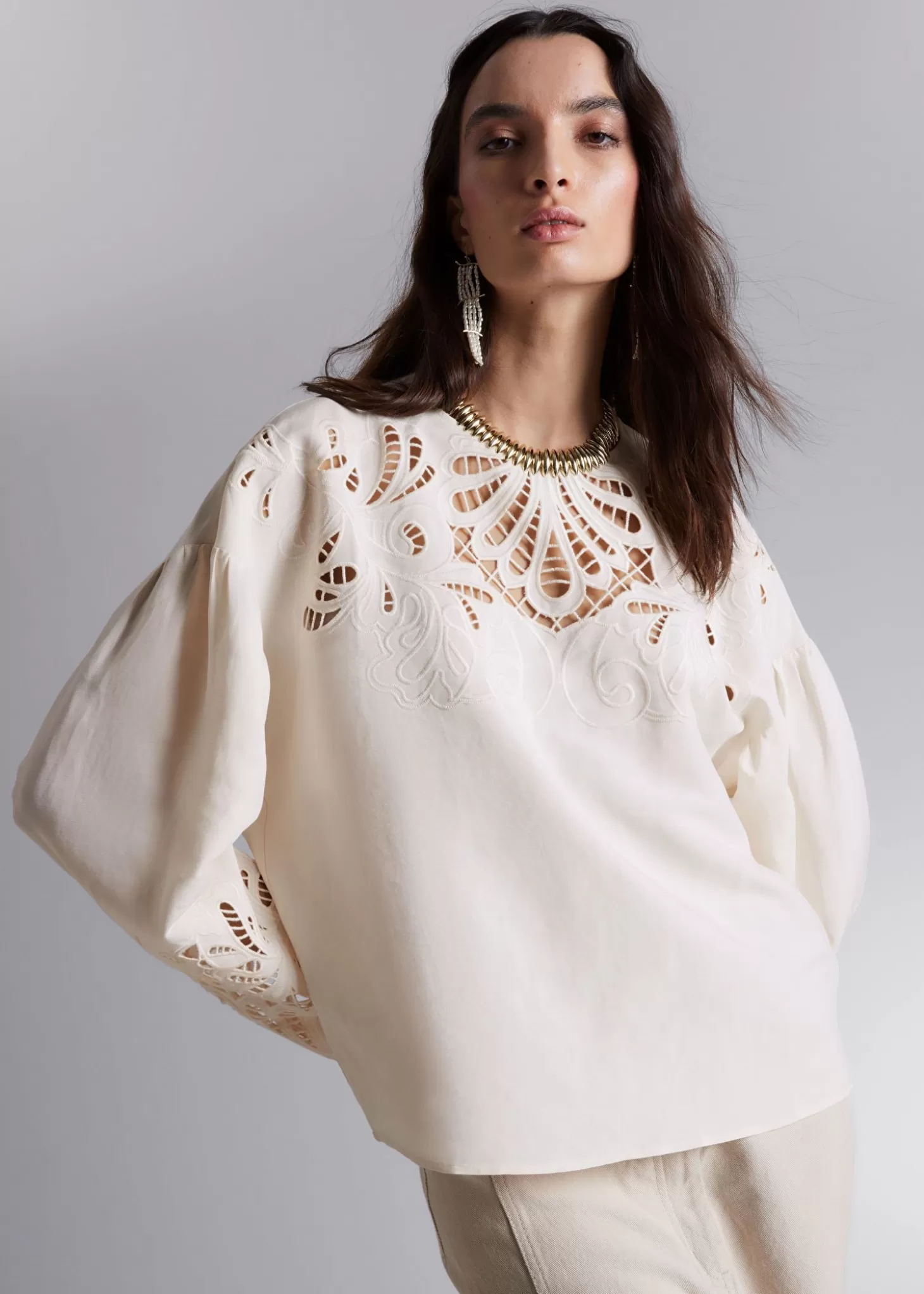 Sale & Other Stories Broderie Anglaise Bluse Hvid