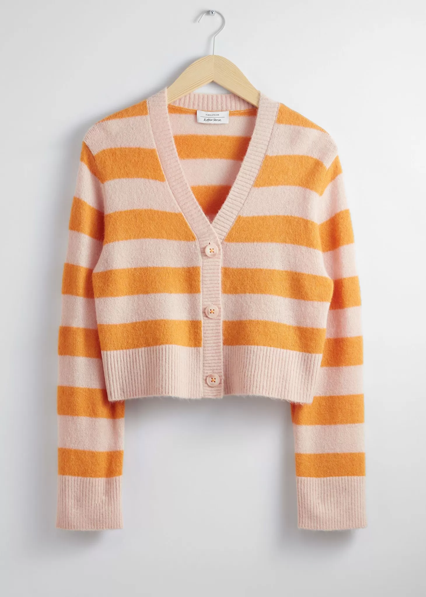 Sale & Other Stories Cropped Strik Cardigan Pink/Orange Striber