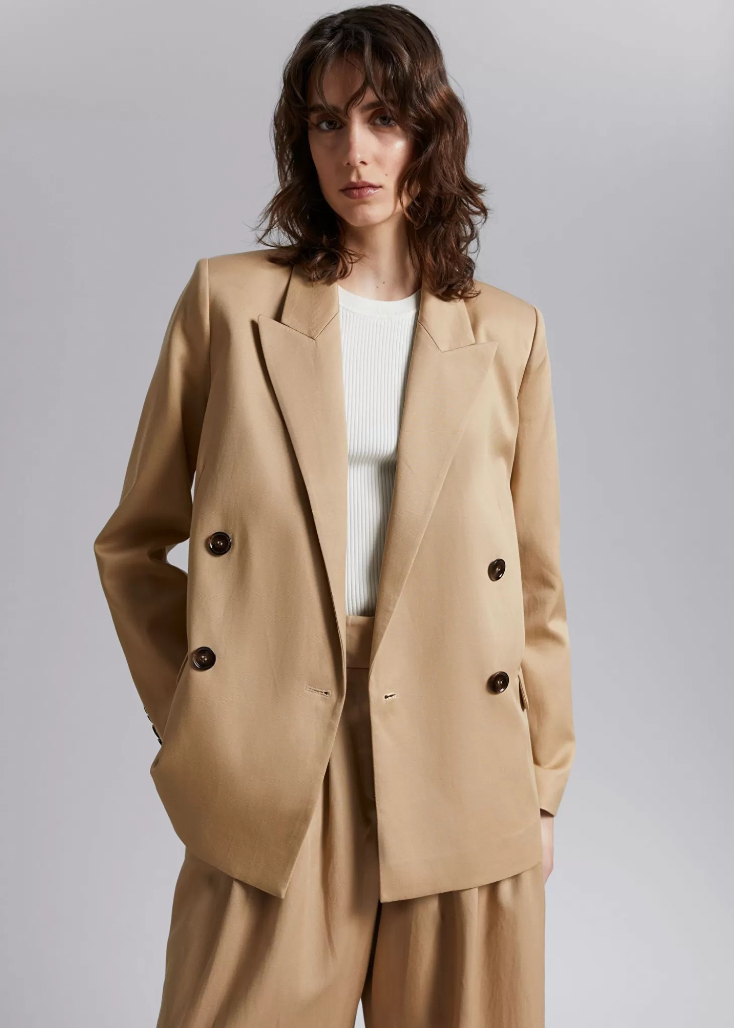 New & Other Stories Dobbeltradet Blazer Stovet Beige