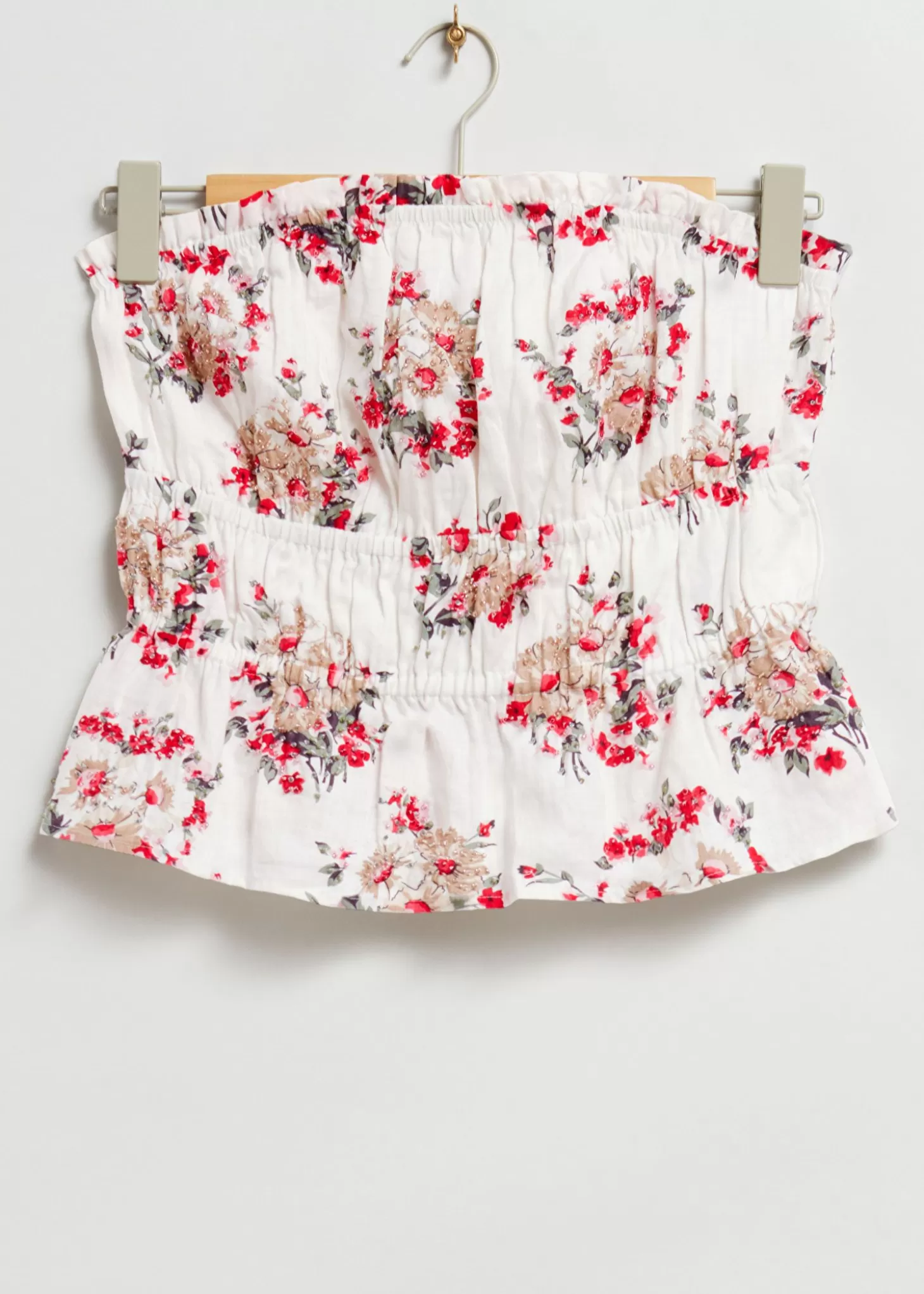 Sale & Other Stories Elastisk Broderet Bustier Top Hvid Blomsterbroderet