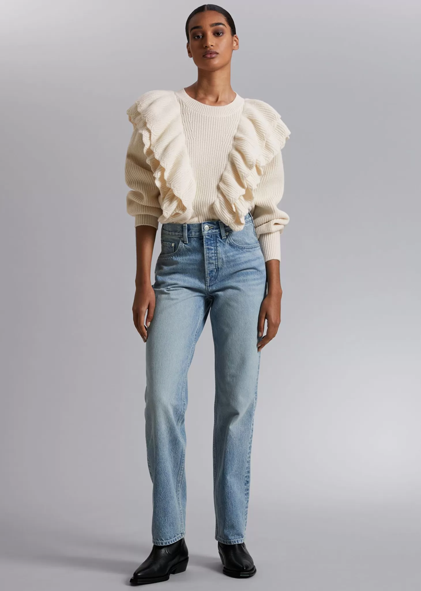 Flash Sale & Other Stories Lige Flossede Jeans Lysebla