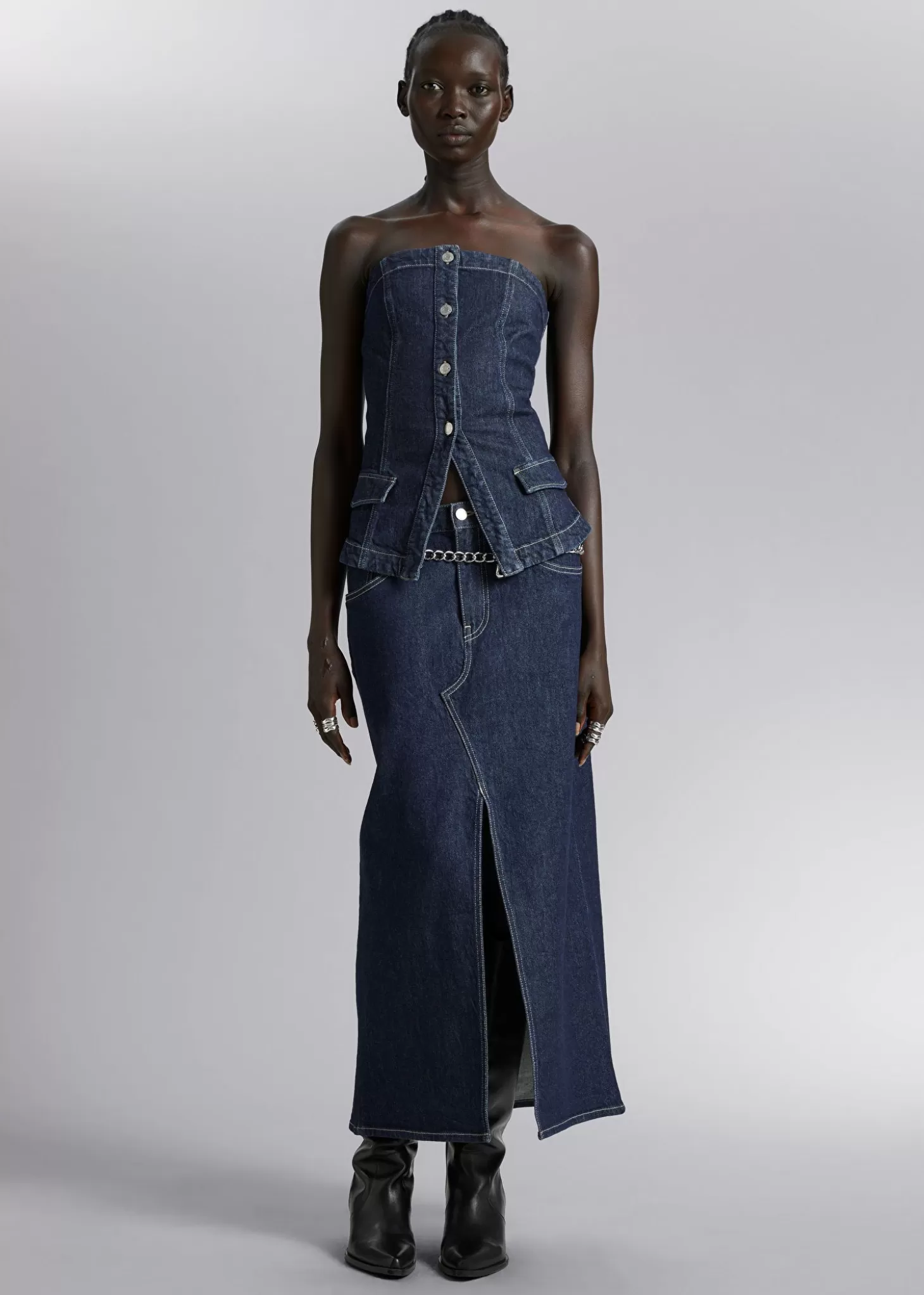 Shop & Other Stories 5-Lommers Denim Midi-Nederdel Morkebla