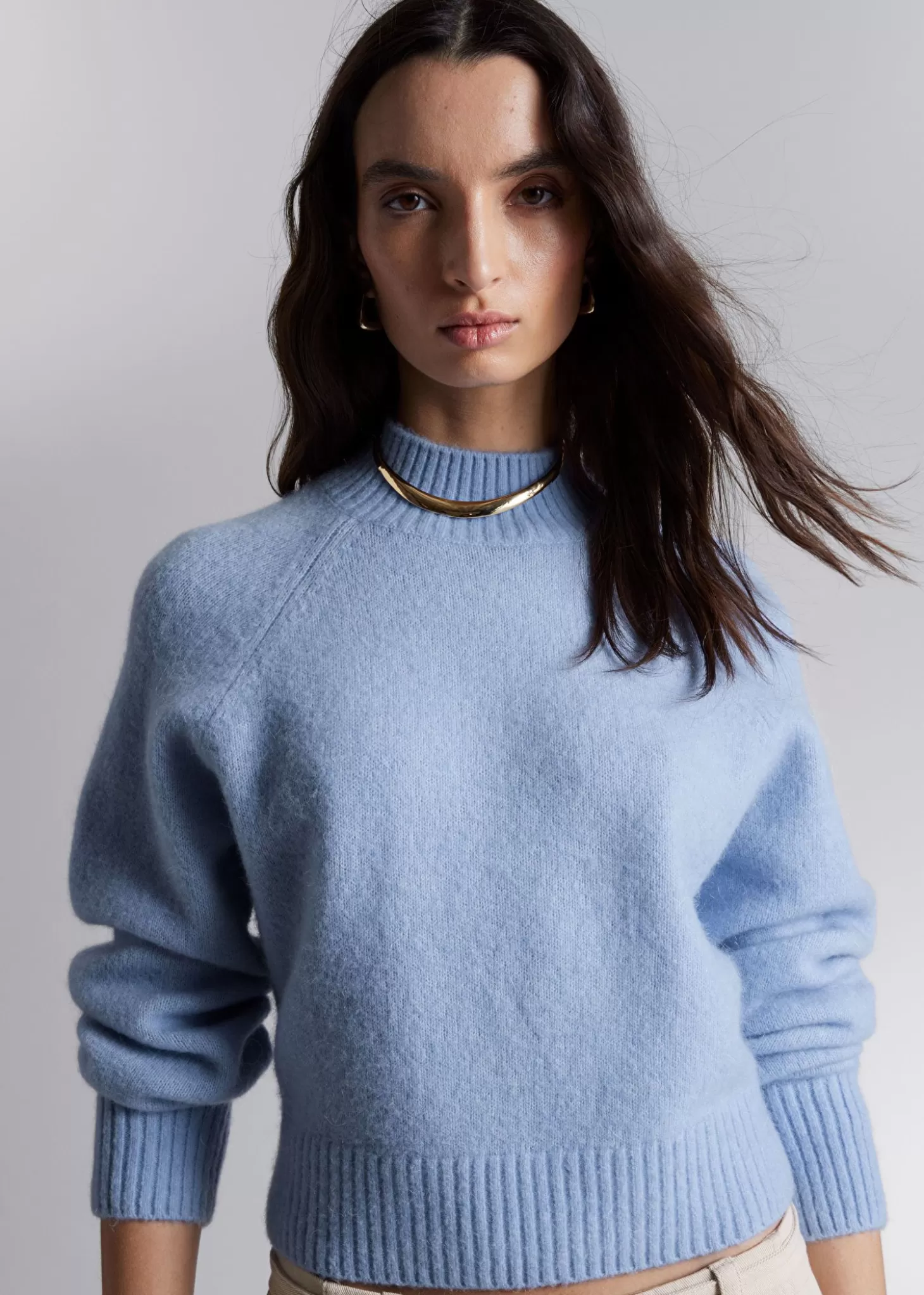 Discount & Other Stories Mock Neck Uld Jumper Lysebla