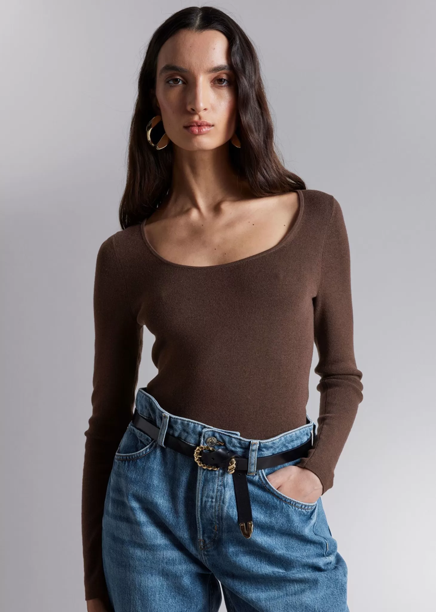 Fashion & Other Stories Monteret Scoop-Neck Top Brun