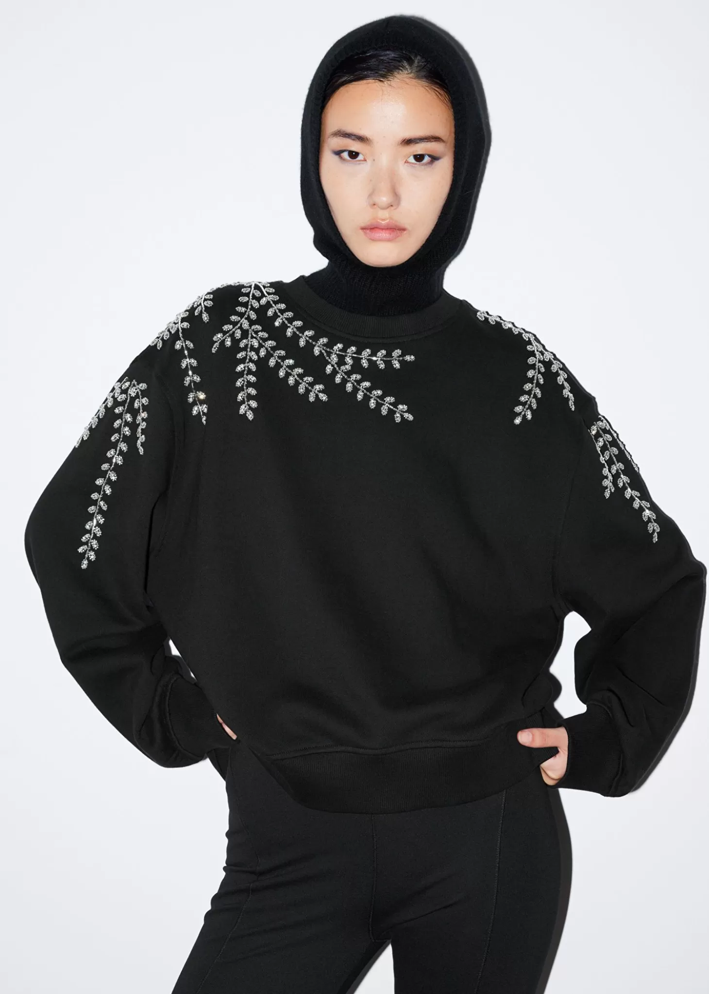 Outlet & Other Stories Oversized Beaded Sweatshirt Sort