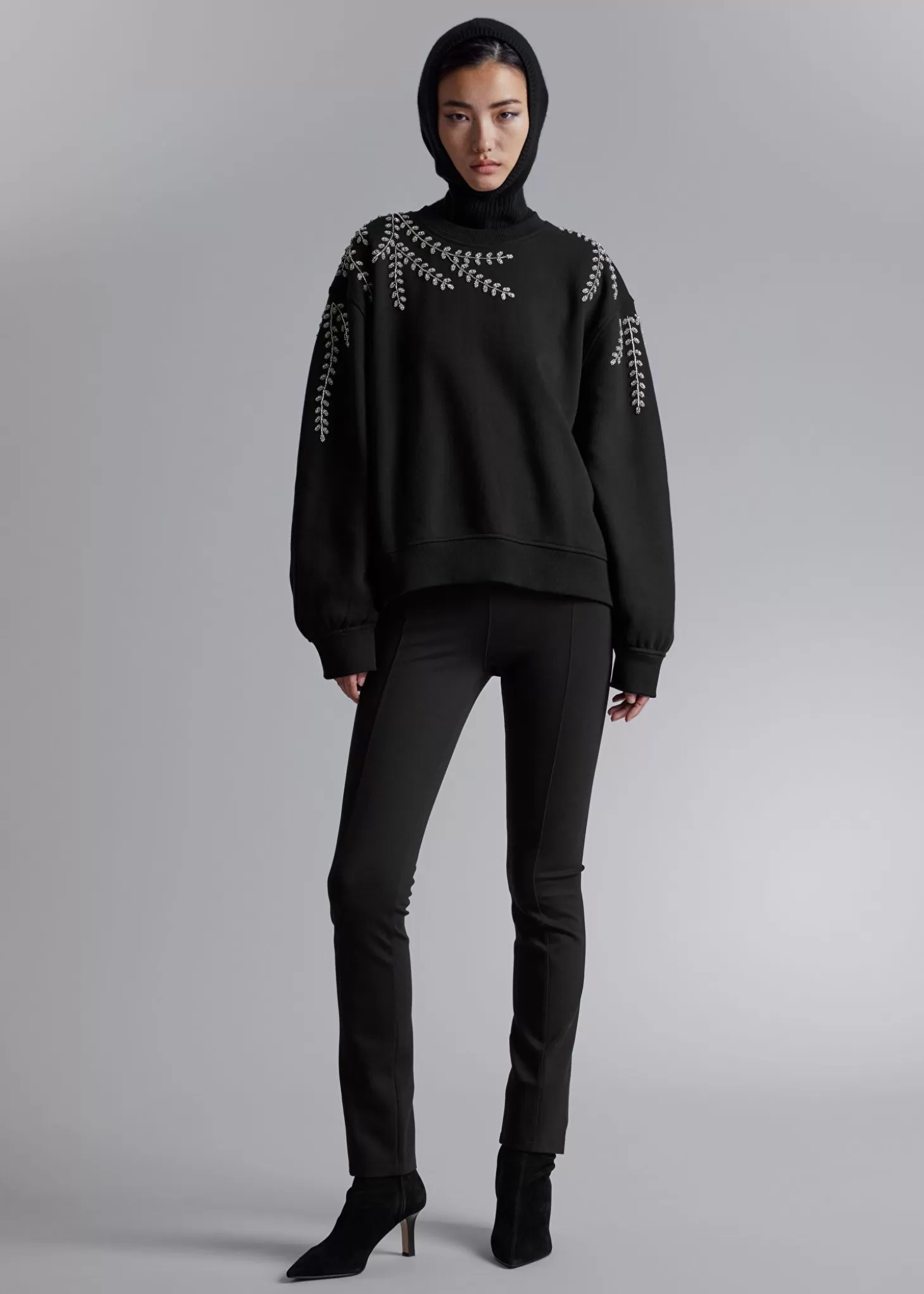 Outlet & Other Stories Oversized Beaded Sweatshirt Sort