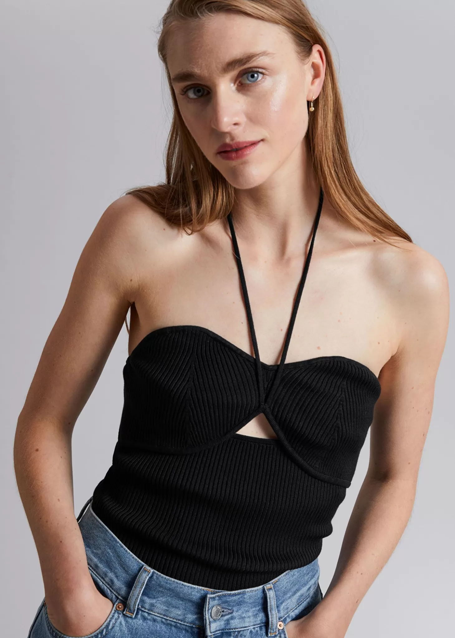 Store & Other Stories Ribbet Halterneck Bustier Top Sort