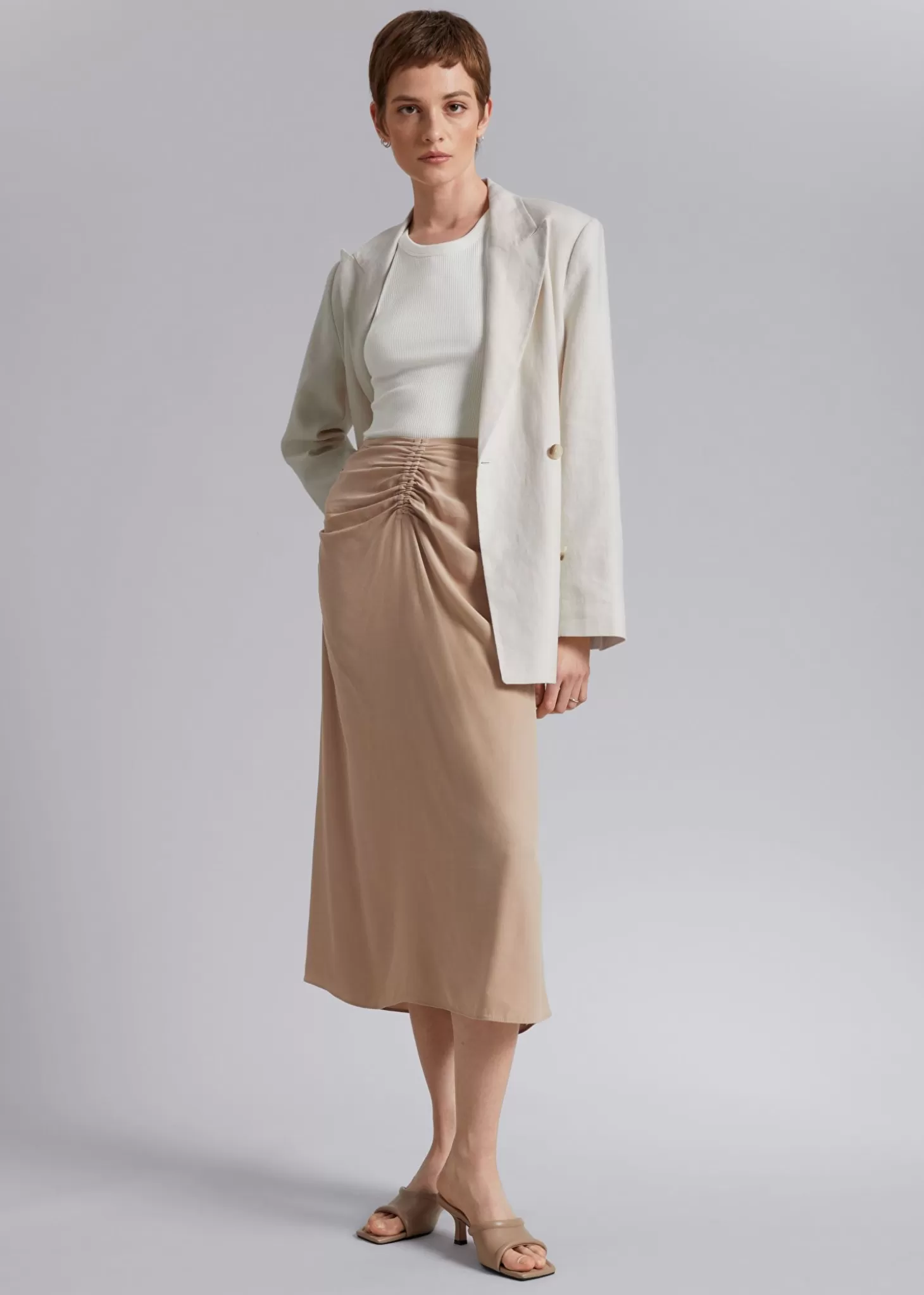 Cheap & Other Stories Ruched Midi-Nederdel Stovet Beige