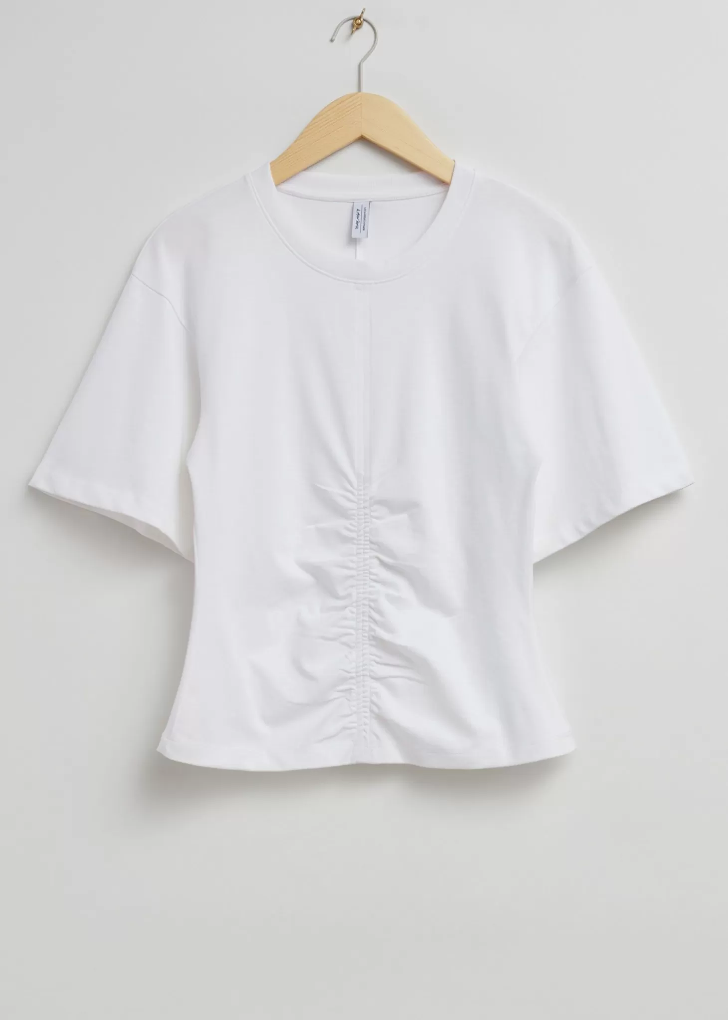 Discount & Other Stories Ruched T-Shirt Med Rund Hals Hvid