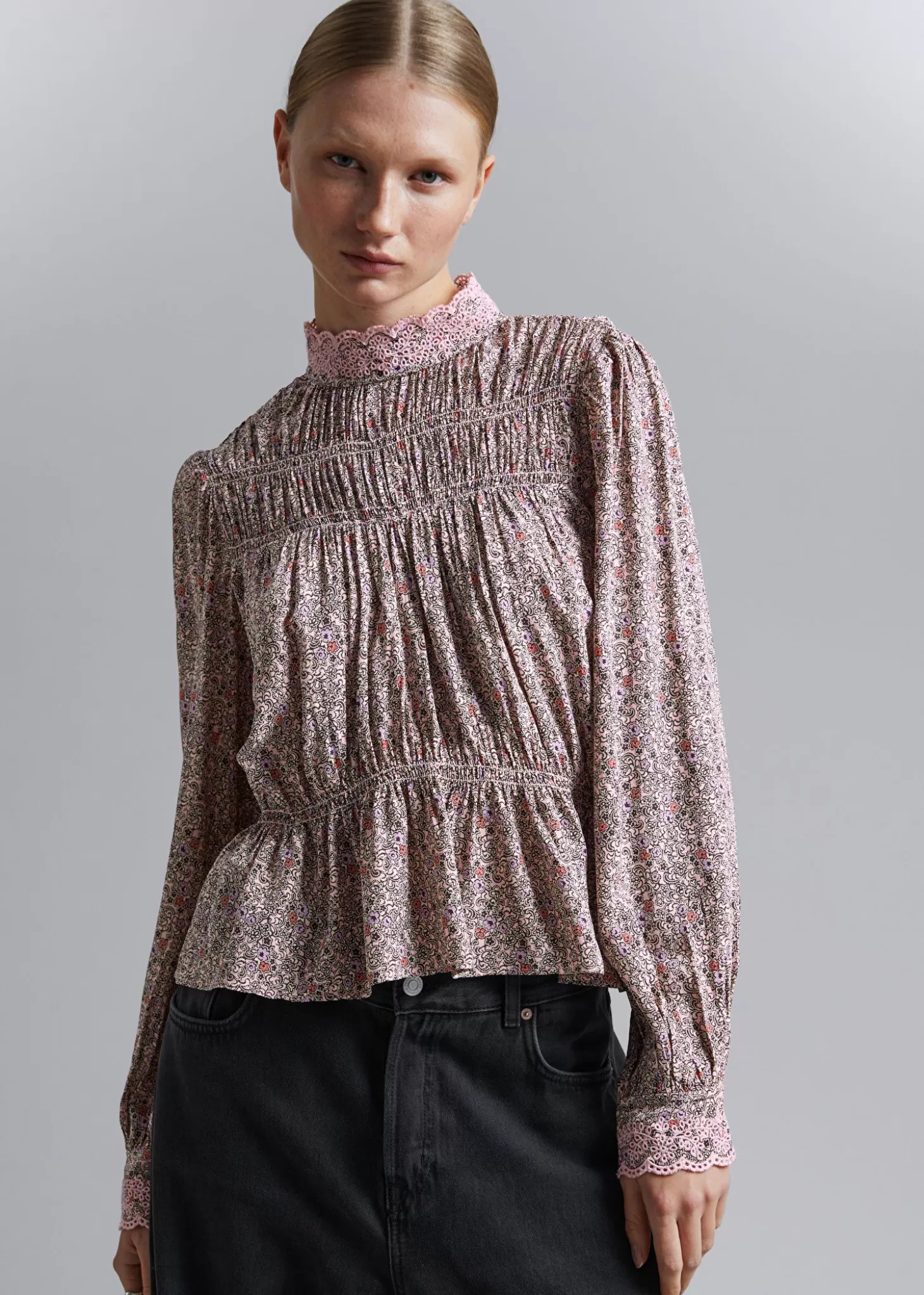 Outlet & Other Stories Smocket Bluse Lilla/Pink