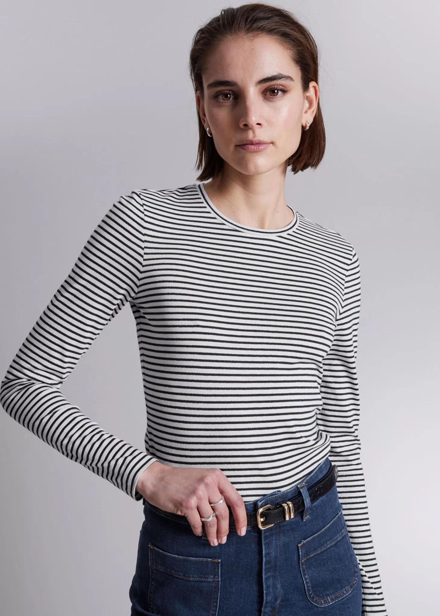 Best & Other Stories Stribet Glitter Top Navy/Creme Striber