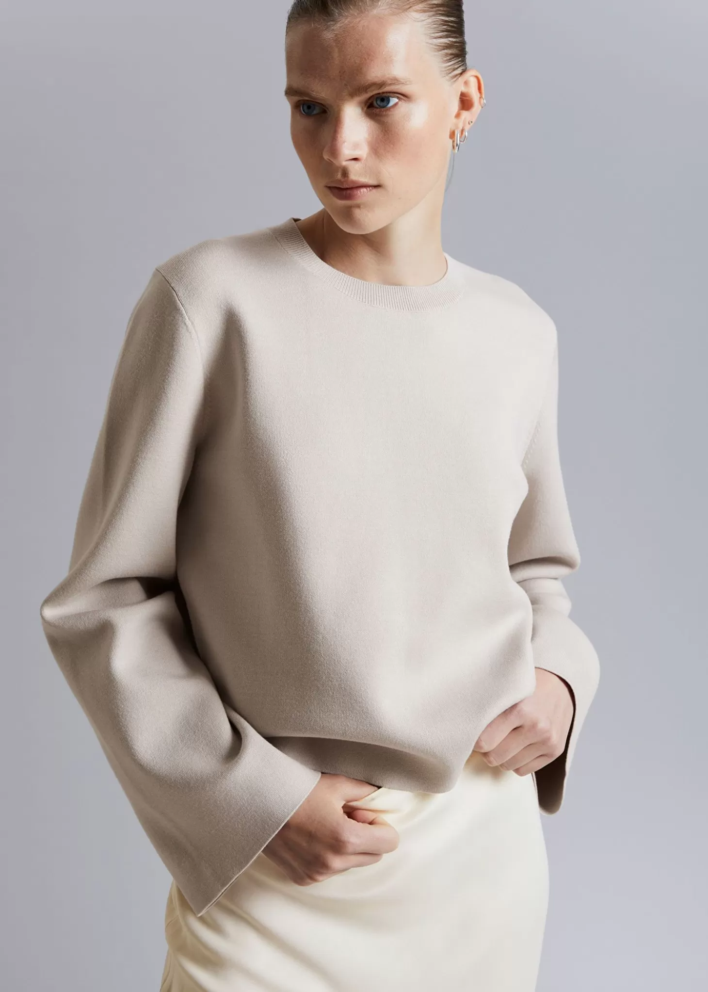 Flash Sale & Other Stories Strikket Sweater Med Brede Aermer Lysebrun