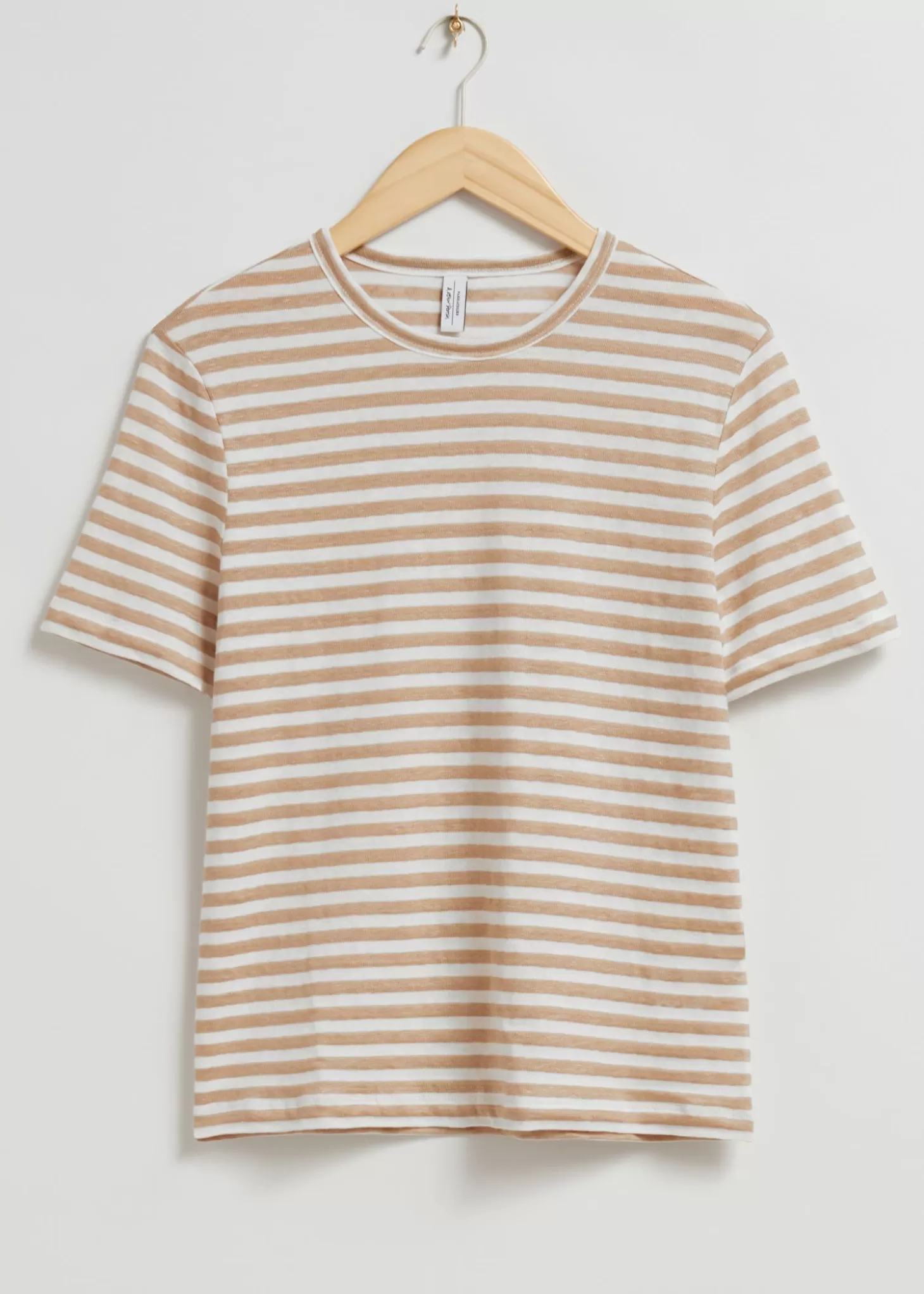 Discount & Other Stories T-Shirt Med Rund Hals Beige/Hvidstribet